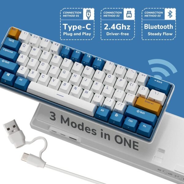 ROYAL KLUDGE RK61 PLUS MECHANICAL GAMING KYEBOARD BLUE SWITCH Bluetooth/WIRELESS 2.4G/Wired RGB - BLUE KLEIN - Image 2