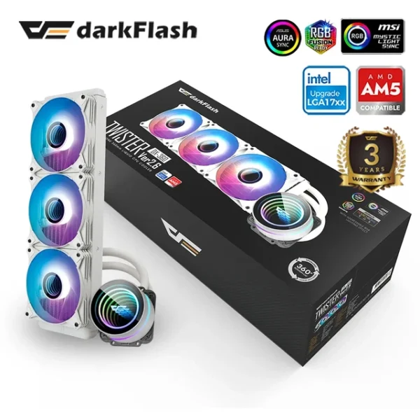 DARKFLASH TWISTER DX-360 VER2.6 360MM LIQUID CPU COOLER – WHITE - Image 3