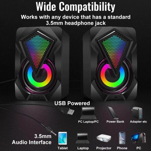X2 Active Desktop Speakers 2.0 USB Mini RGB 3.5mm - Image 2