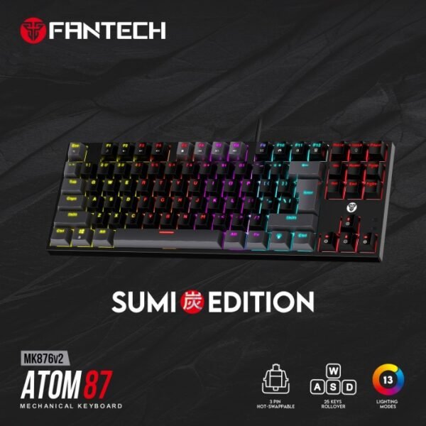 Fantech MK876V2 ATOM87 RGB Mechanical Keyboard SUMI Edition - BLACK - Image 2