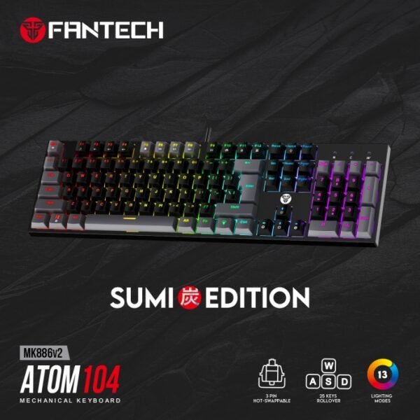 Fantech MK886V2 ATOM104 RGB Mechanical Keyboard SUMI Edition - BLACK - Image 2